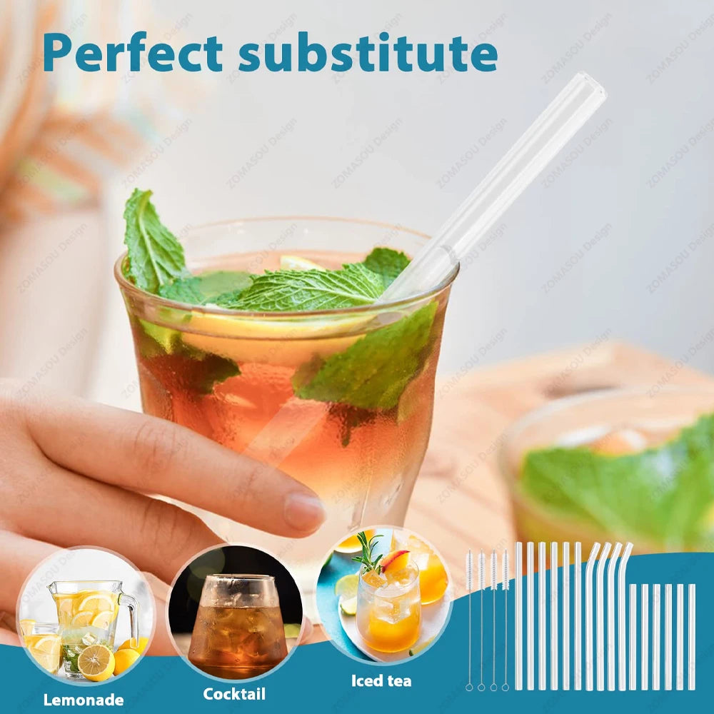 Umweltfreundliche Glasstrohhalme mit Bürsten für Smoothies und Cocktails-Yabubest - Home & More