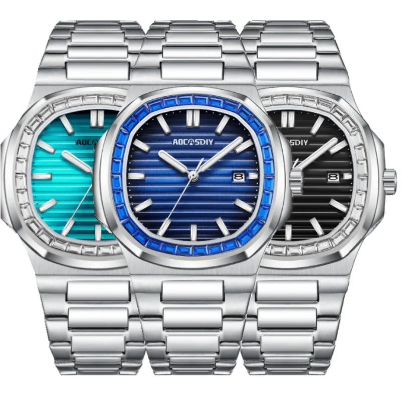 Herren Business Uhr mit Strass wasserdicht leuchtend und Kalender