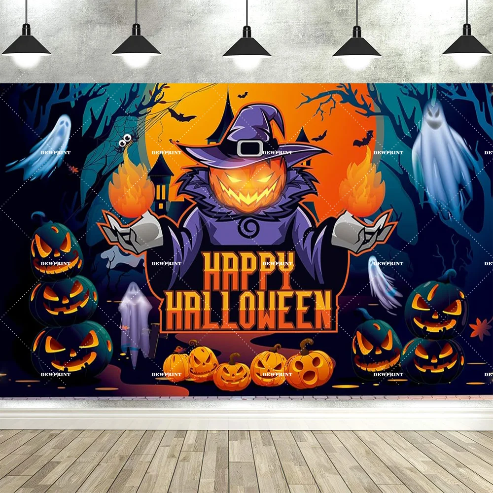 Halloween-Hintergrund mit Kürbis- und Fledermaus-Motiven für Partyfotos