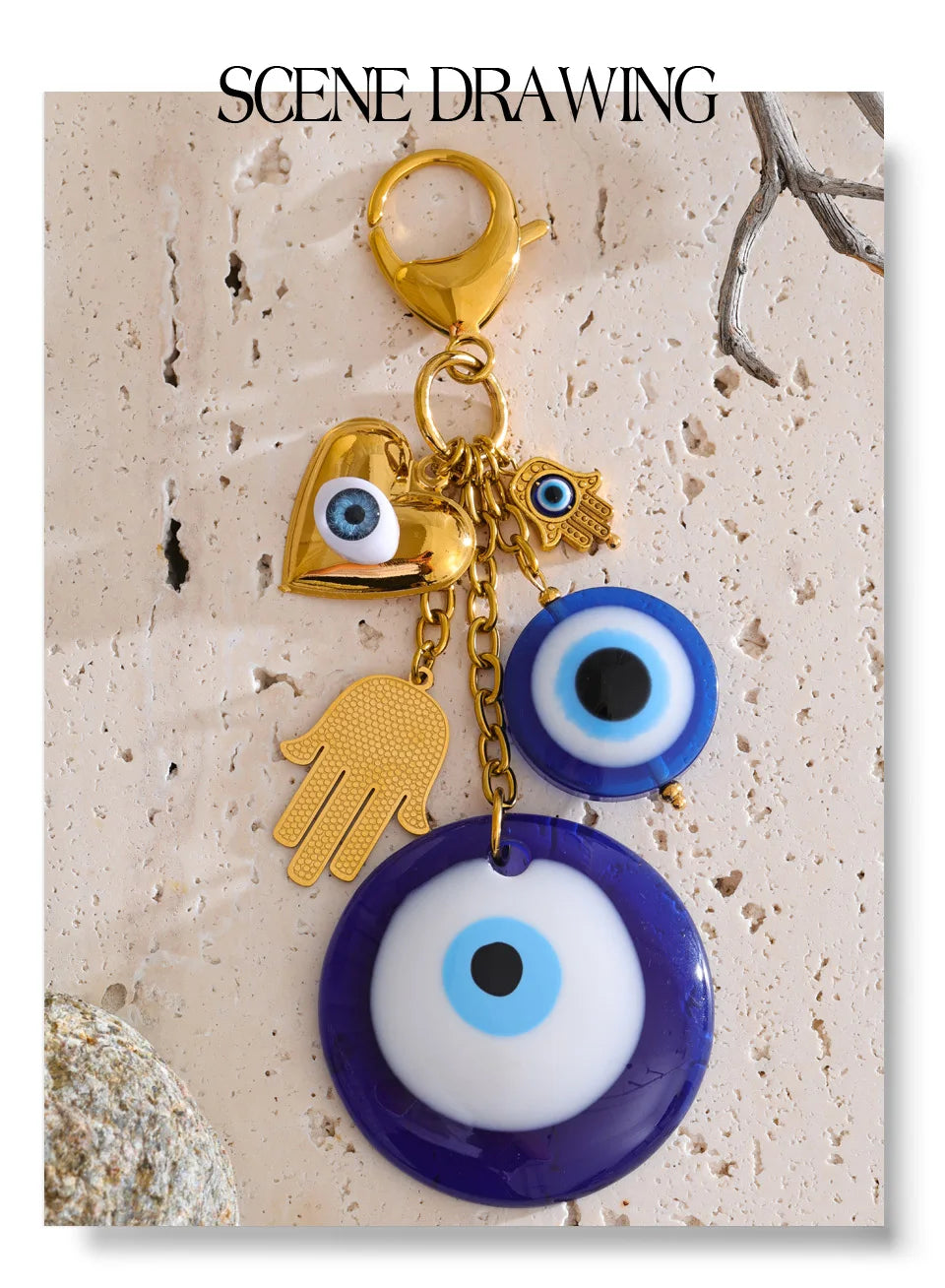 Stilvoller blauer Harz Schlüsselanhänger mit vergoldetem Edelstahl und Palmenkette-Yabubest - Home & More