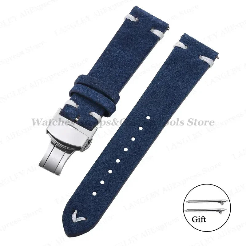 Wildleder Leder Uhrenarmband 18-22mm Schmetterlingsschnalle Unisex Universal
