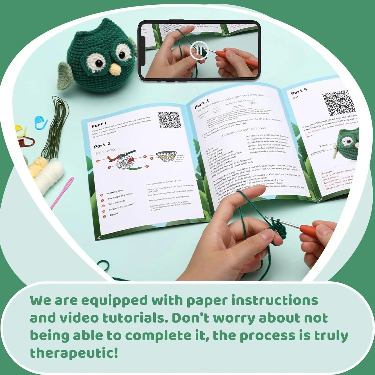 Fenrry Häkelpaket für Anfänger mit Eulen-Häkelnadel und Videoanleitung