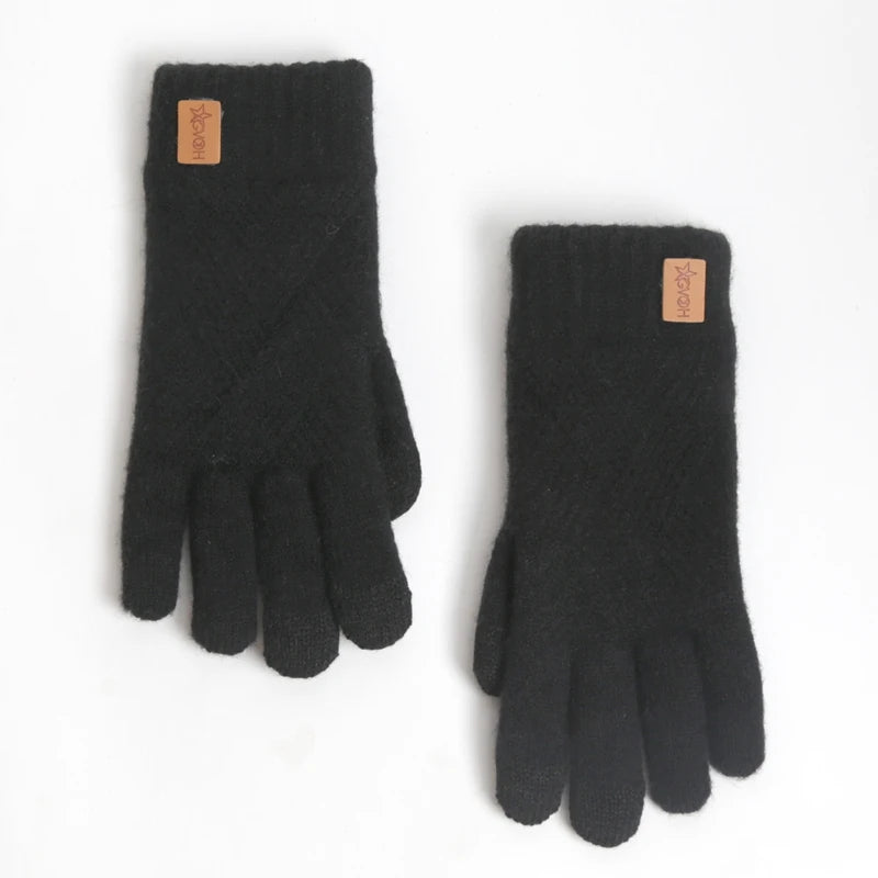 Warme Damen Alpaka Strickhandschuhe mit Fleecefutter und Touchscreen