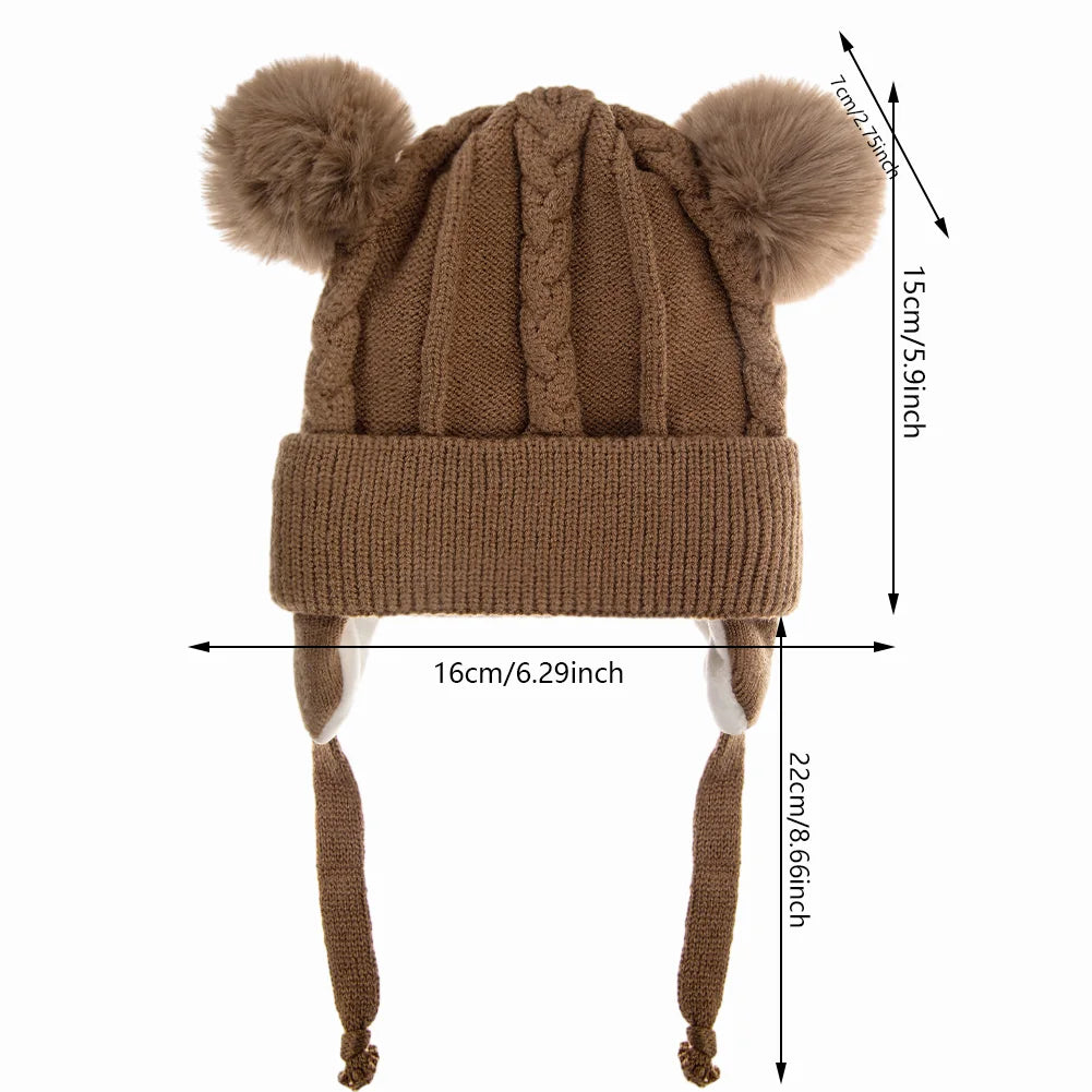 Warme Baby Strickmütze mit Bär Motiv und Baumwollfutter für 1-3 Jahre