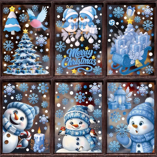 Weihnachten Fenster Aufkleber mit Schneemann Weihnachtsmann und Elch Motiven