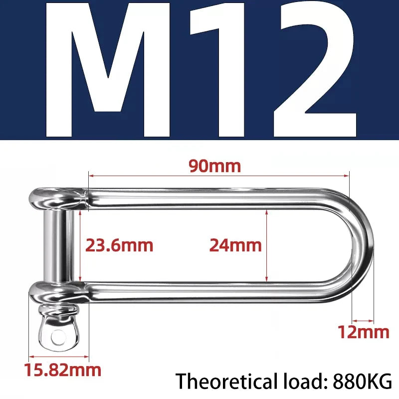 Lange D-Bügel-Lastklemme Edelstahl 304 M4–M16 für Ketten und Drahtseil