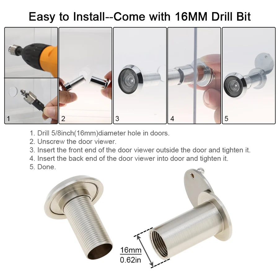 16mm Türspion 200° Weitwinkel – Sicheres Guckloch für 35-60mm Türen