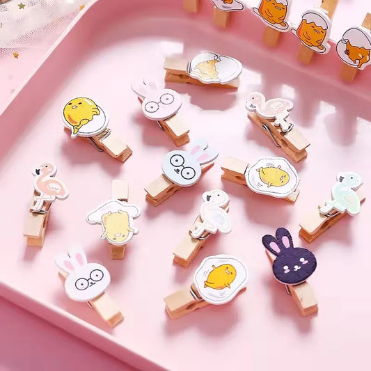 10er Set Cartoon Tier Holzclips mit Seil für Fotos Deko Basteln