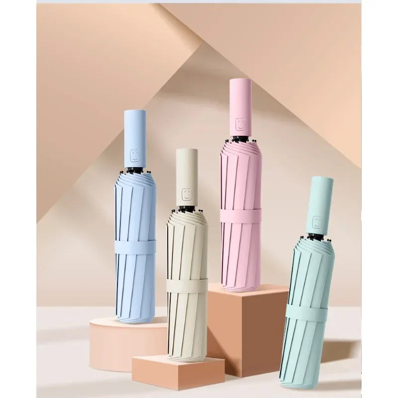 Automatischer Faltschirm Sonnen- Regenschutz doppelt 3-fach faltbar Nylon