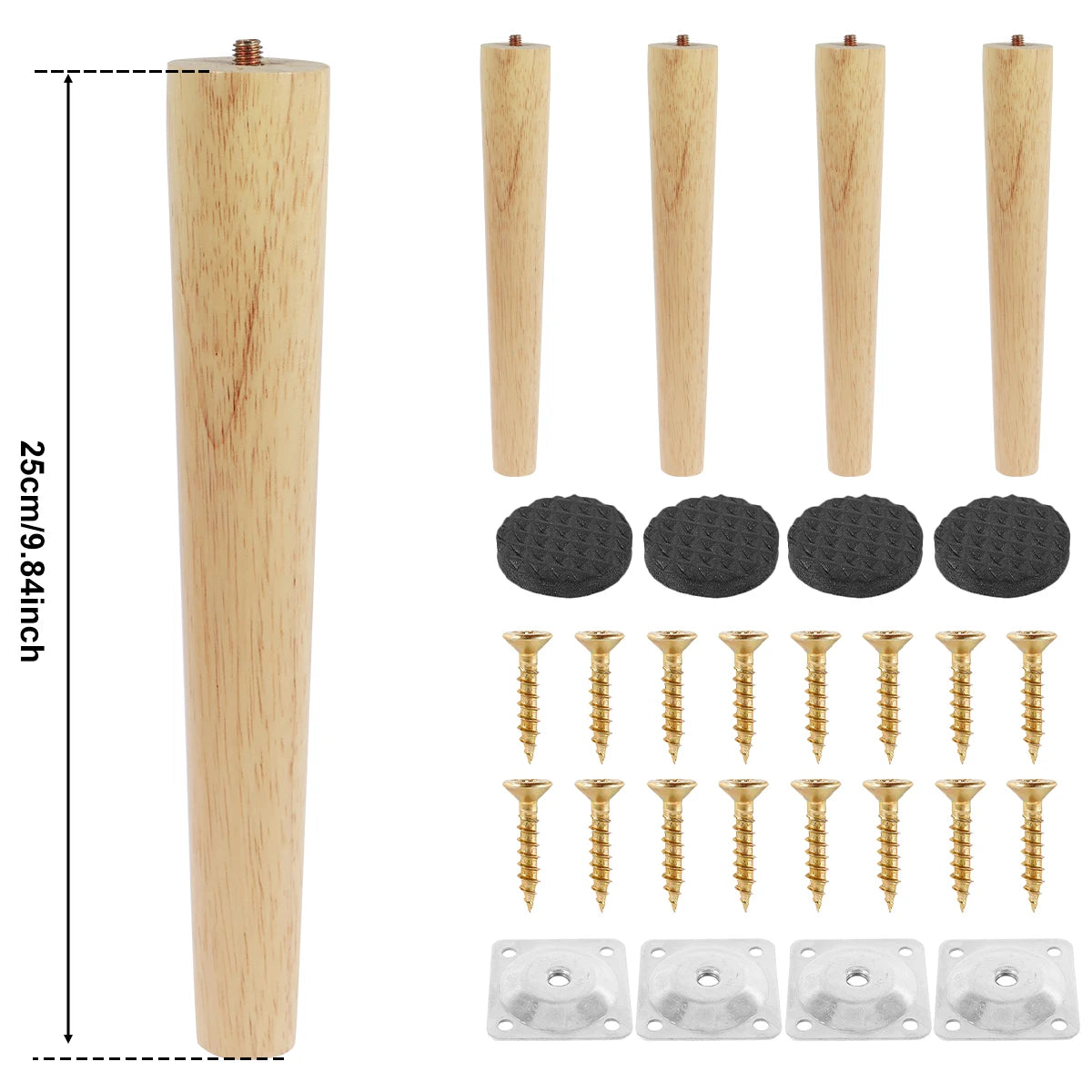 4er Set Möbelbeine aus Holz 8-25 cm mit Schrauben für Sofa und Tisch