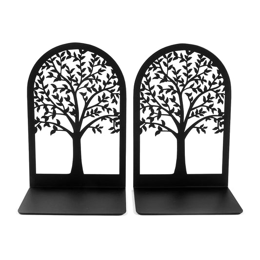 2 Stück Baum des Lebens Buchstützen schwarz für Schreibtisch und Büro