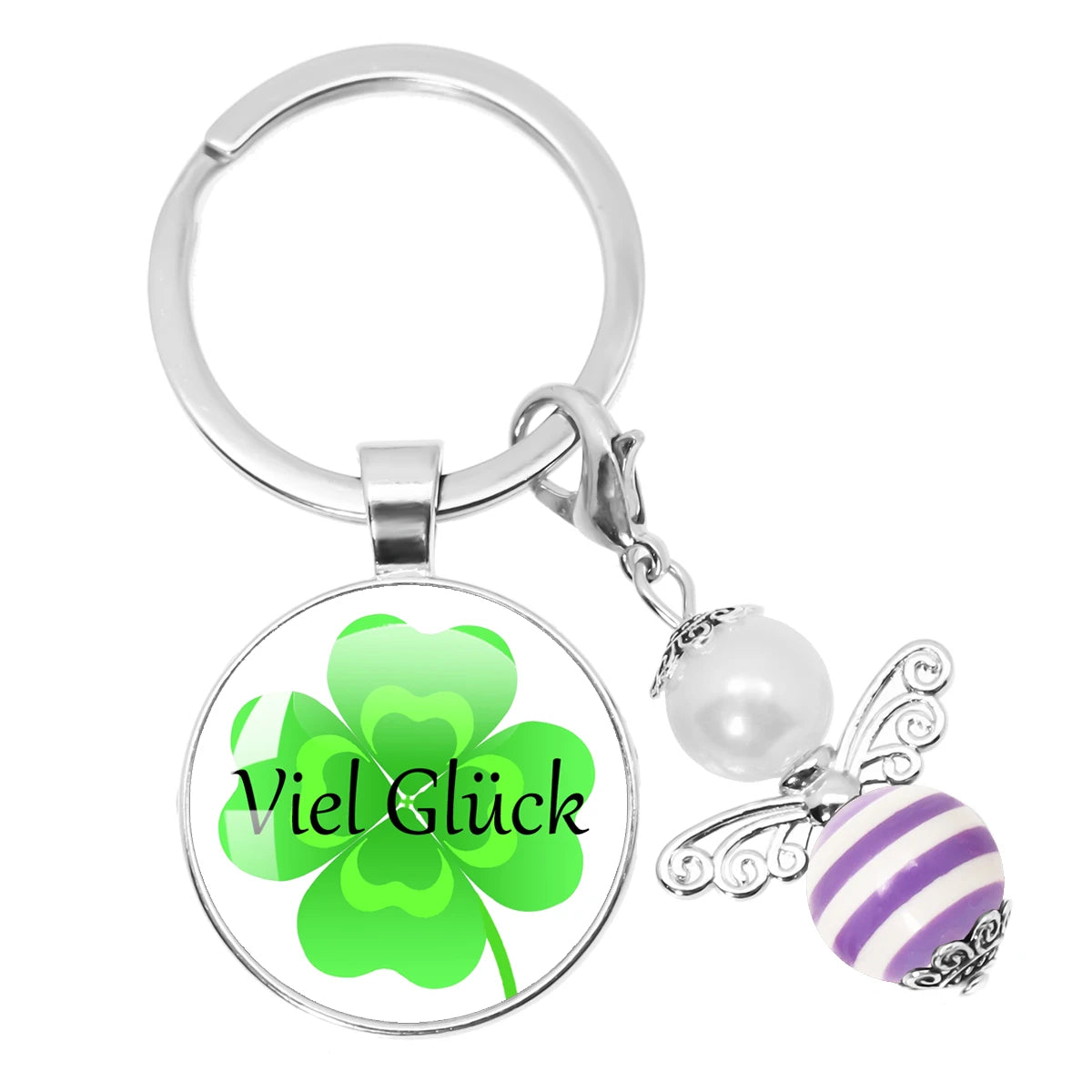 Glücksbringer Schlüsselanhänger mit vierblättrigem Kleeblatt Design