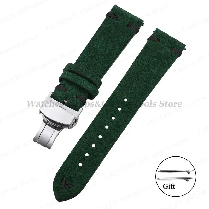 Wildleder Leder Uhrenarmband 18-22mm Schmetterlingsschnalle Unisex Universal