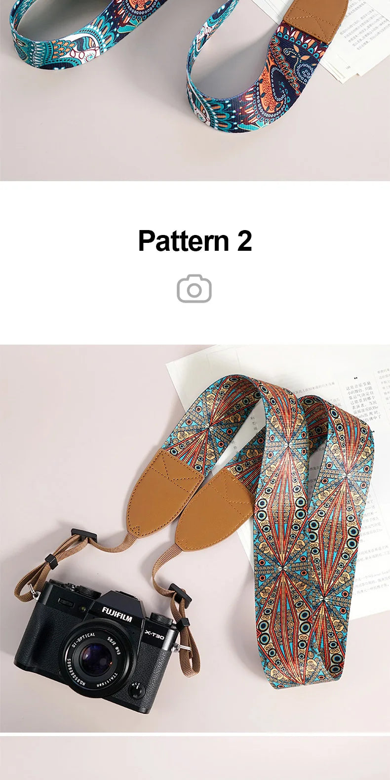 Breiter verstellbarer Ethno Kameragurt für sicheren Schulterhalt