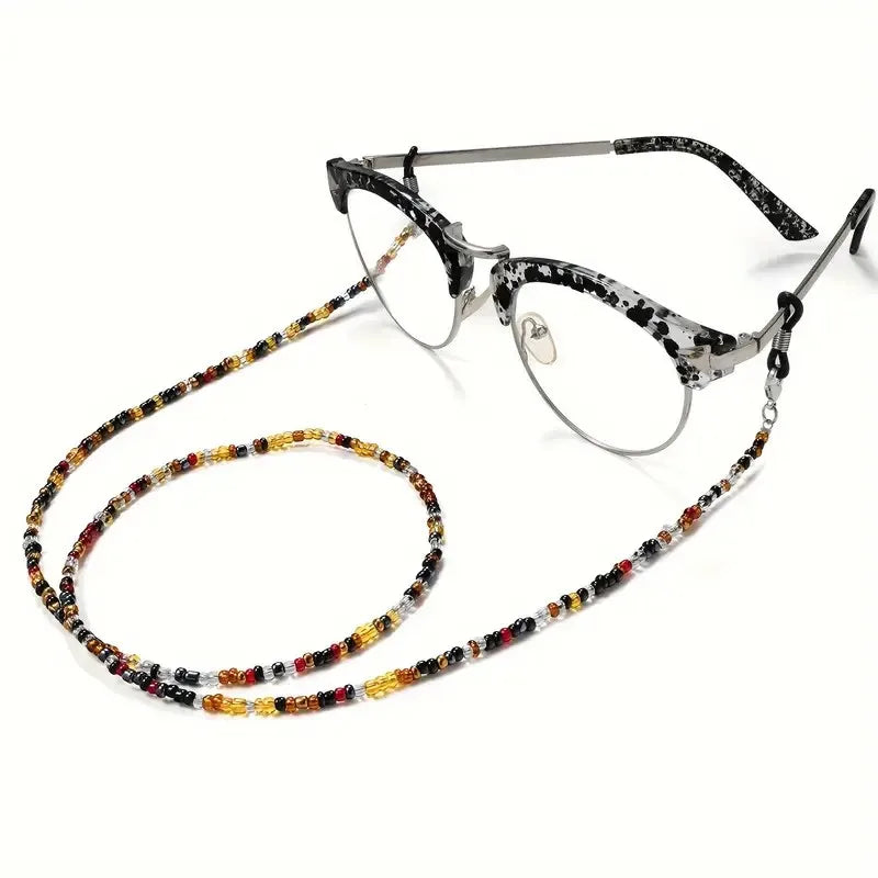 2-teiliges Set bunte Perlen Brillenketten mit weichem Brillentuch