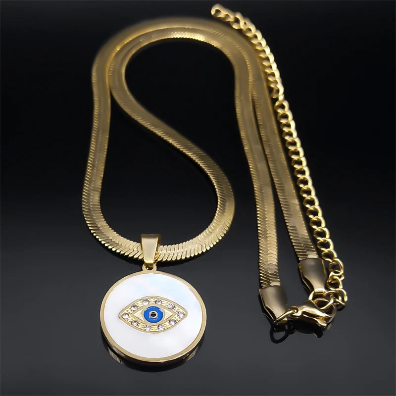 Evil Demon Eye Vintage Kristall Muschel Choker Halskette Damen Edelstahl vergoldet