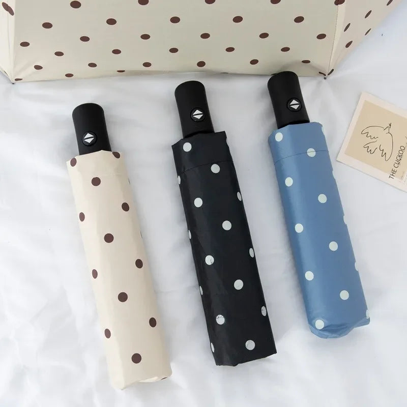 Automatisch faltbarer kompakter Regenschirm mit Polka Dot und UPF 50