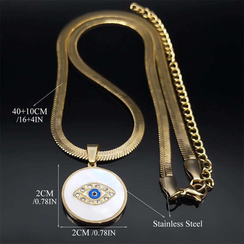 Evil Demon Eye Vintage Kristall Muschel Choker Halskette Damen Edelstahl vergoldet