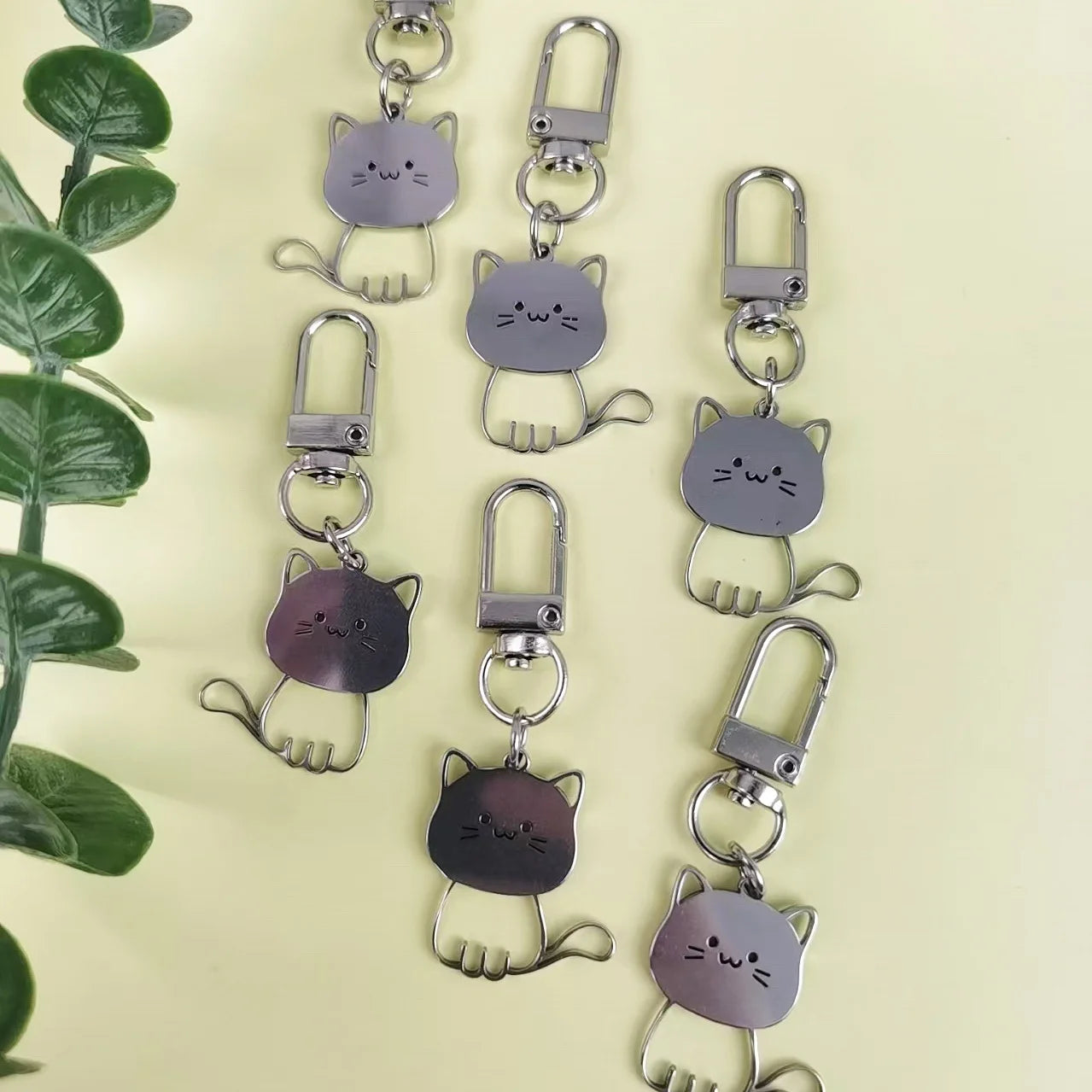 Edelstahl Schlüsselanhänger für Paare Katze Fisch Motiv Valentinstag