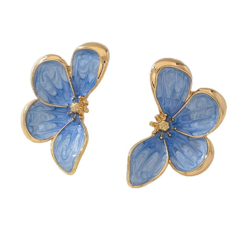Vintage Blaue Blume Ohrstecker für Frauen Temperamentvolles Design