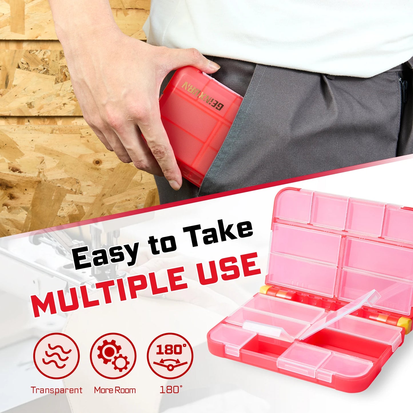 2er Set Rote Kunststoff Organizer Box mit 16 Fächern für Kleinteile