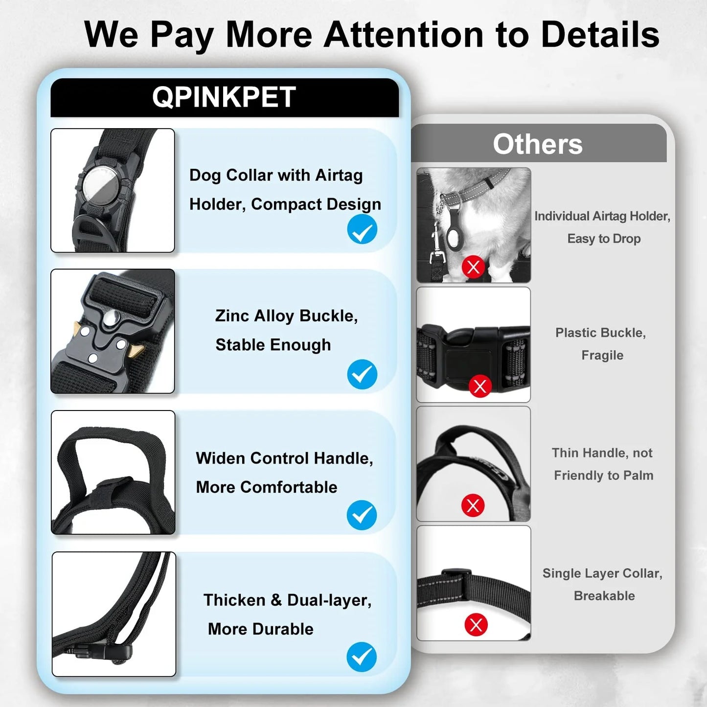 Taktisches Hundehalsband mit AirTag Halter und Griff für Sicherheit