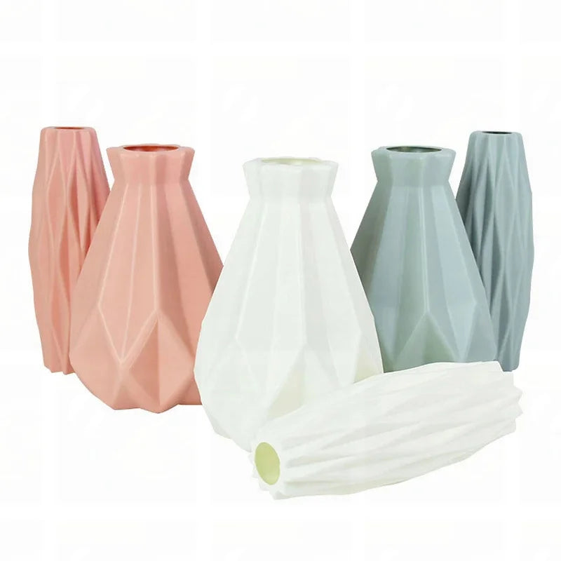 Moderne Kunststoff Blumenvase Tischvase weiß rosa Nordic Dekoration