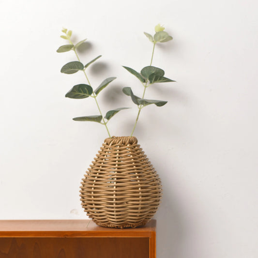 Handgewebte Kunststoff Vase Rattan Optik für kreative Blumenarrangements