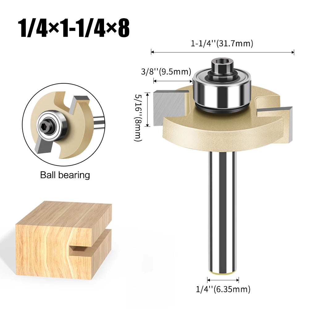 6 mm 1/4 Zoll Schaft T-Nut-Fräser mit Lager für Holzverarbeitung
