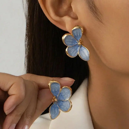 Vintage Blaue Blume Ohrstecker für Frauen Temperamentvolles Design