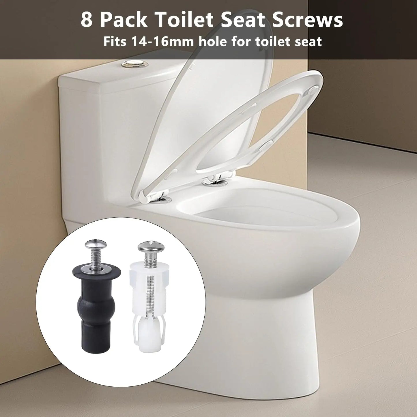 8er-Pack universelle Toilettensitzscharniere mit erweiterbaren Gummimuttern