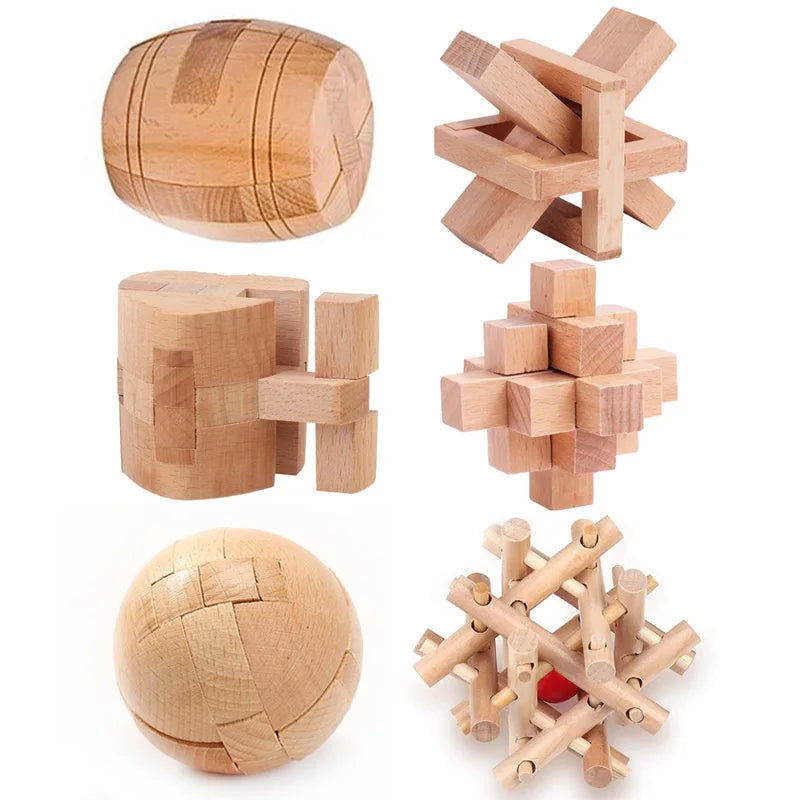 6-teiliges Holz Rätselwürfel Set für IQ Herausforderung