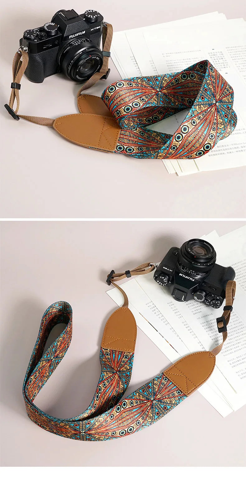 Breiter verstellbarer Ethno Kameragurt für sicheren Schulterhalt