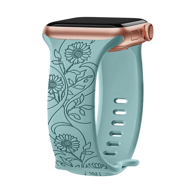Blumengraviertes Silikonarmband für Apple Watch 38–49 mm – stilvoll - flexibel