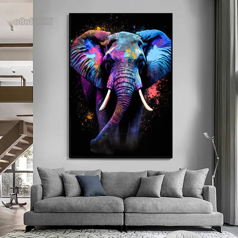 Buntes abstraktes Elefanten Leinwandbild für stilvolle Wanddekoration
