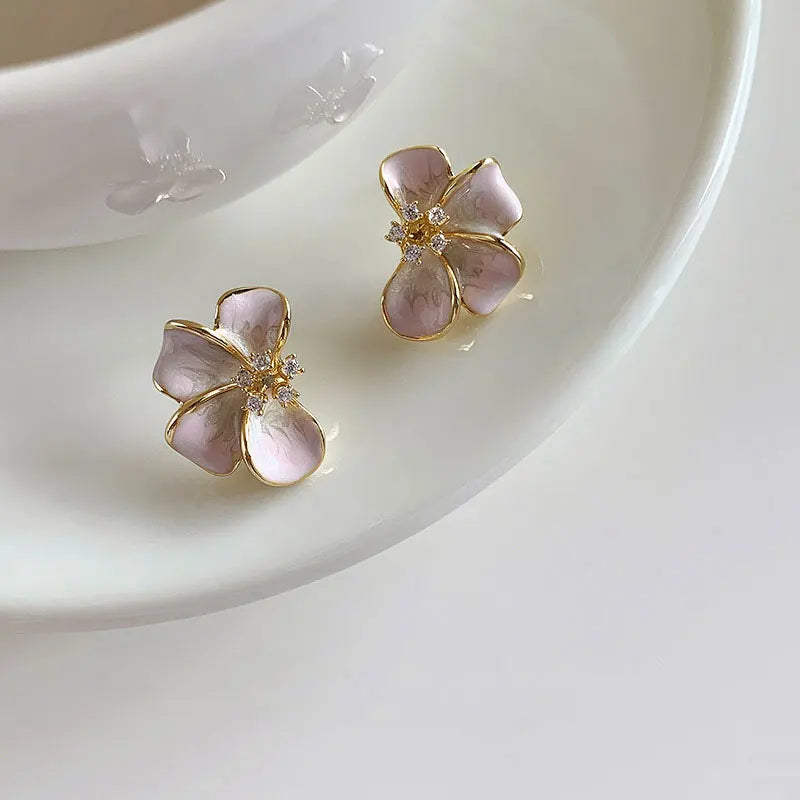 Trendige rosa weiße Blumen Ohrstecker für Frauen und Mädchen