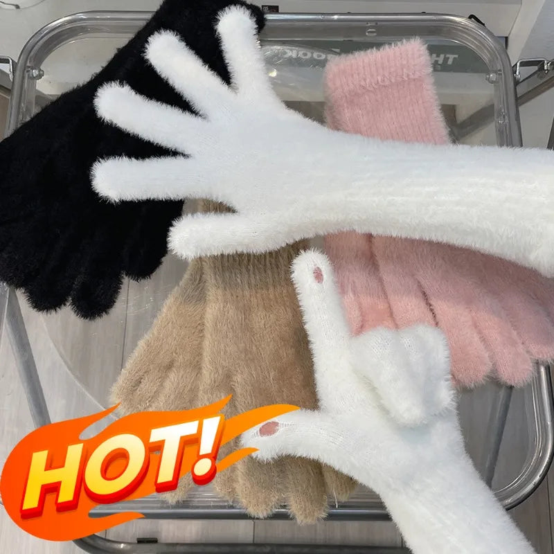 Warme Gestrickte Damen Handschuhe mit Nerz Wolle Schutz