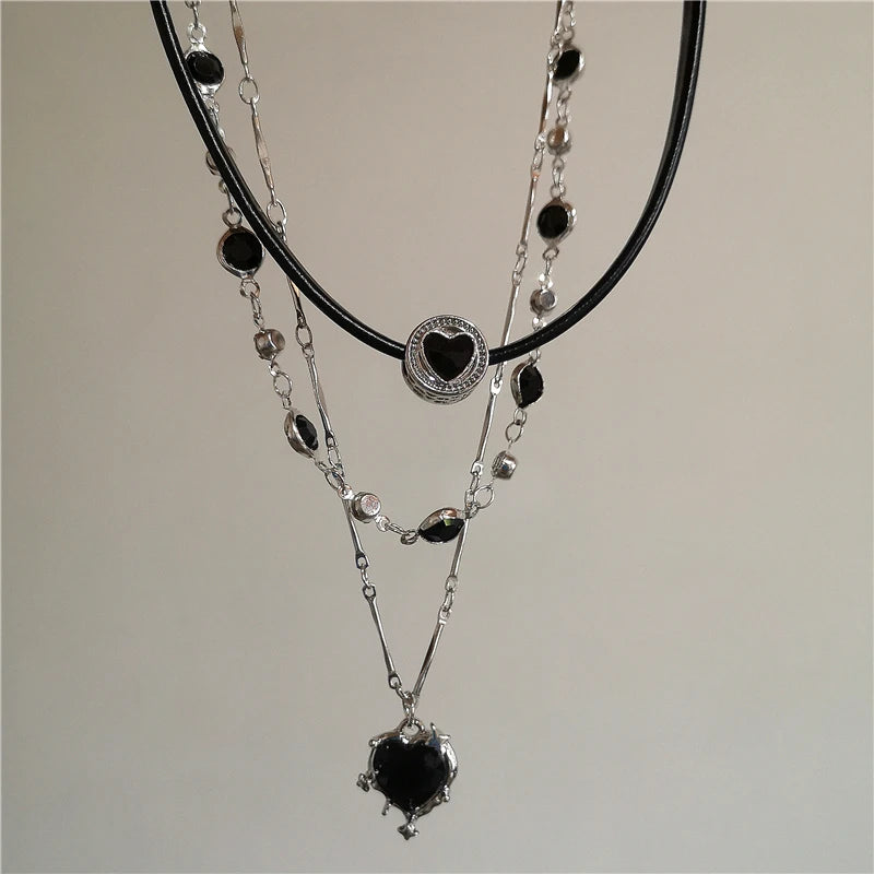 Unisex Doppelschicht Kette mit Punk Stern Herz und Kreuz Edelstahl