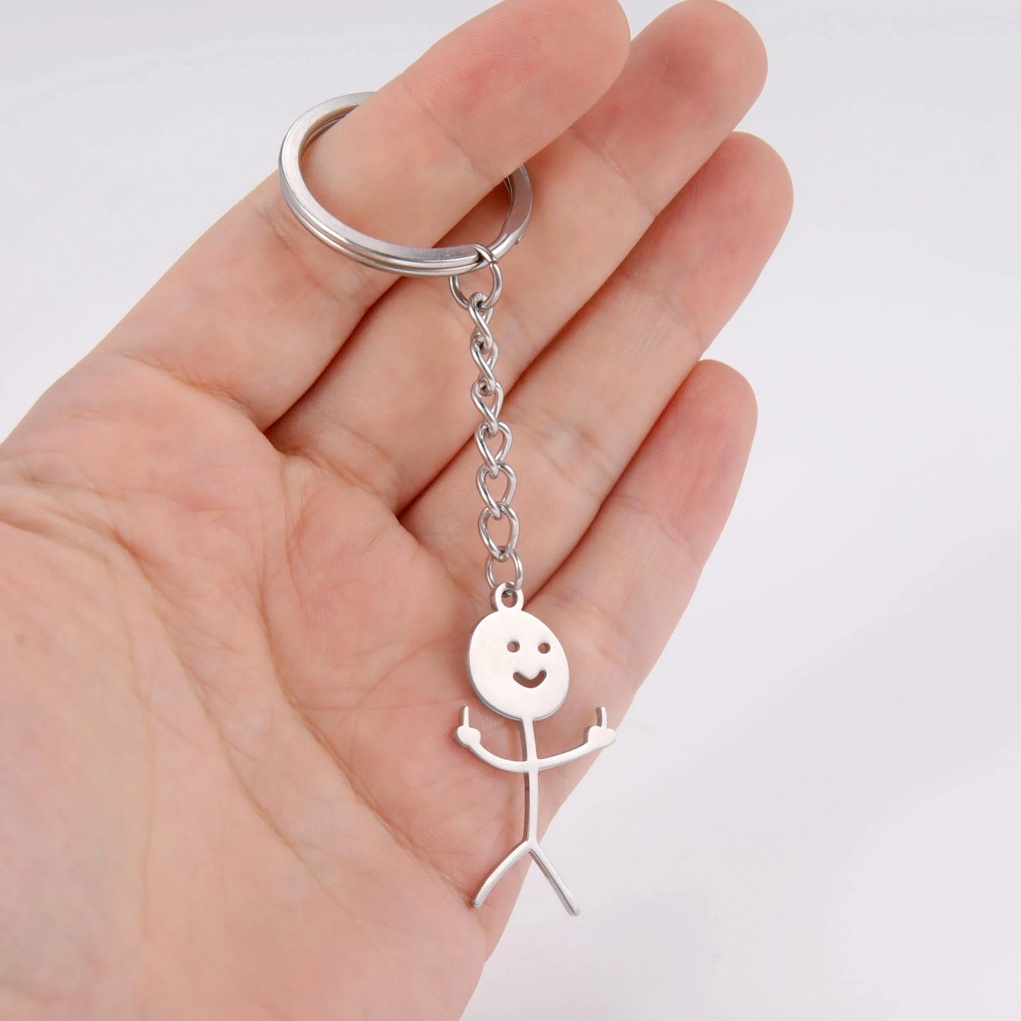 Stickman Schlüsselanhänger mit Mittelfinger Edelstahl für Auto - Tasche