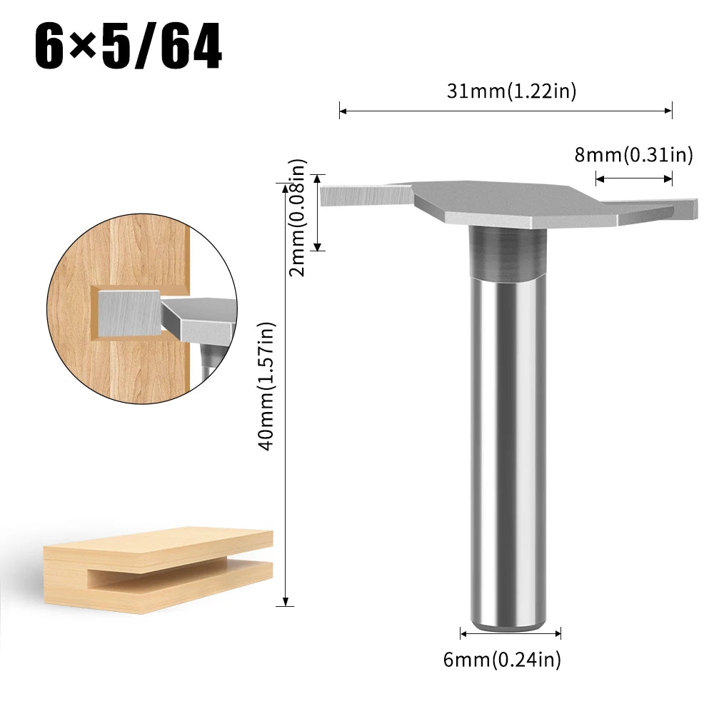 Wolframlegierung T-Cutter Router Bit 6mm 12mm Schaft Fräskopf für Holz