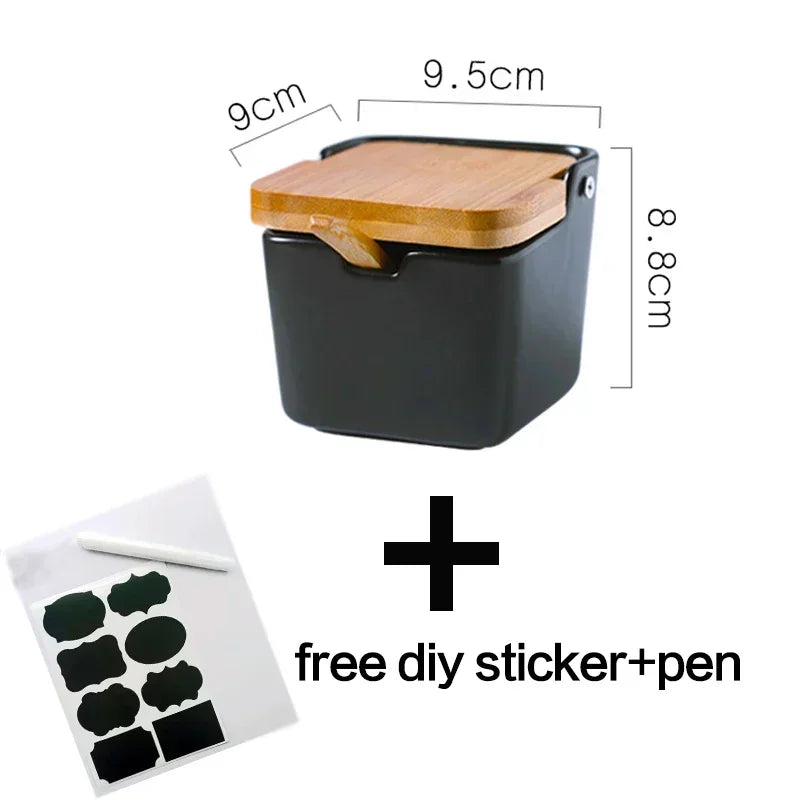 Keramik Gewürzregal mit Bambus Tablett und Holzdeckel Vorratsbehälter Set