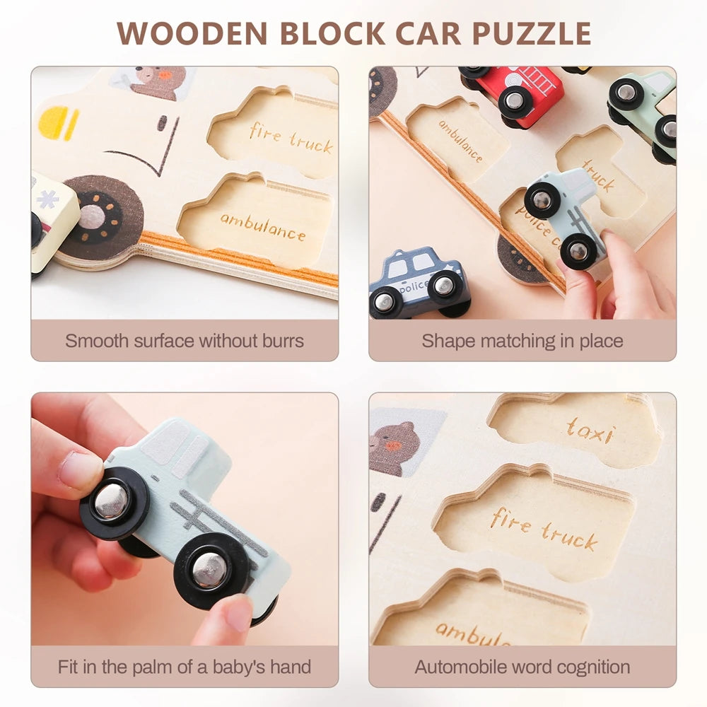 Holz 3D Puzzle Auto für Babys und Kleinkinder, Montessori Spiel