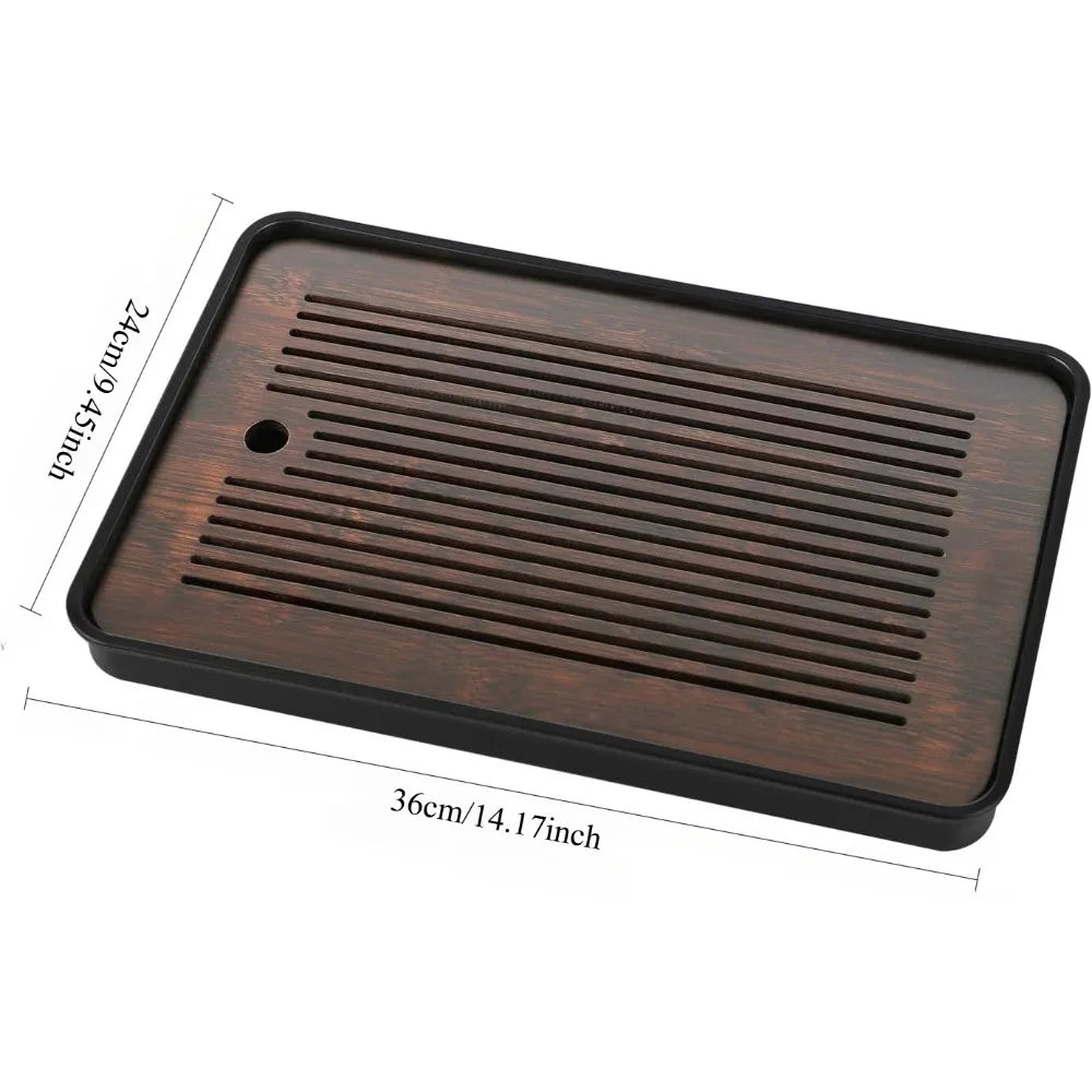 Praktischer Bambus Teetisch mit Abflussschale und Aufbewahrung