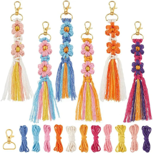 6 Sets Boho Makramee Schlüsselanhänger mit Quaste und Anleitung