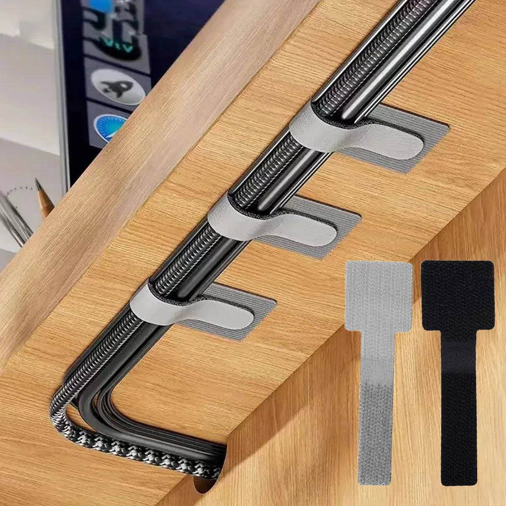 Wiederverwendbare Nylon-Kabelbinder selbstklebend in Schwarz, Grau - Weiß – flexibles Kabelmanagement