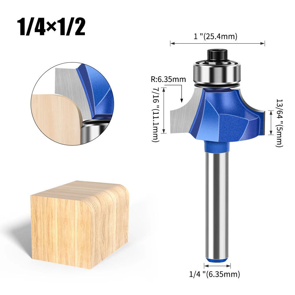 Roundover Router Bit Set 1/4 Zoll Schaft Hartmetall Fräser Holz