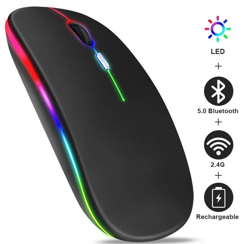 Wiederaufladbare Bluetooth Funkmaus mit 2.4GHz USB RGB 1600DPI