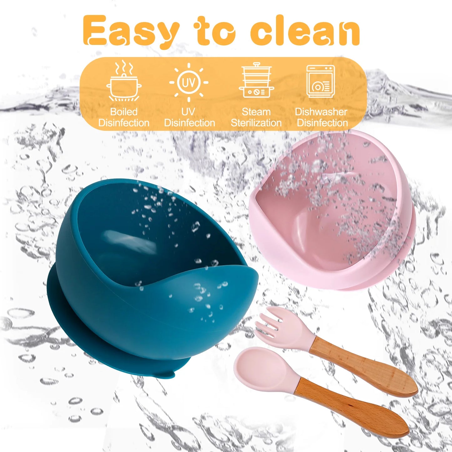 3-teiliges Silikon Baby Fütterungsset wasserdichte Saugeschüssel mit Löffel