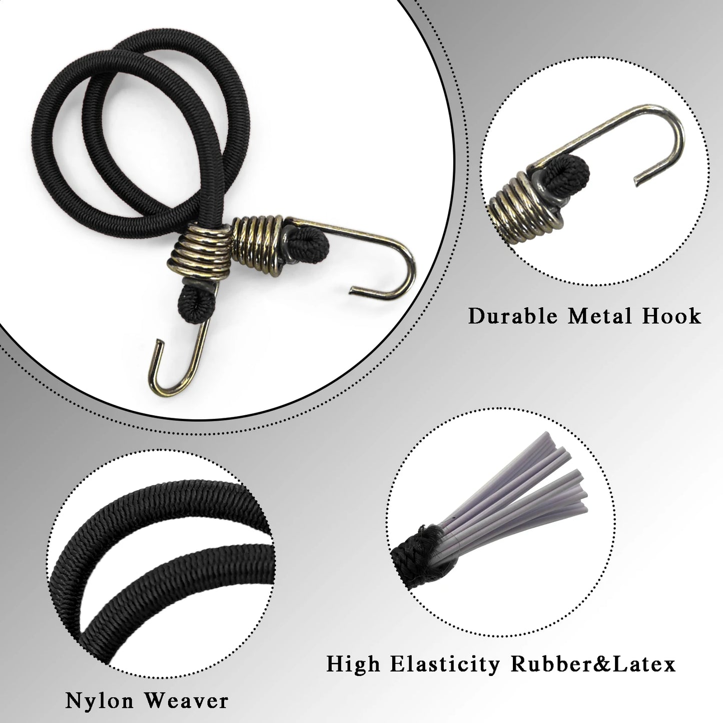 Flexibles Mini Bungee Cord Set mit Metallhaken – 5 oder 10 Stück, schwarz/grün