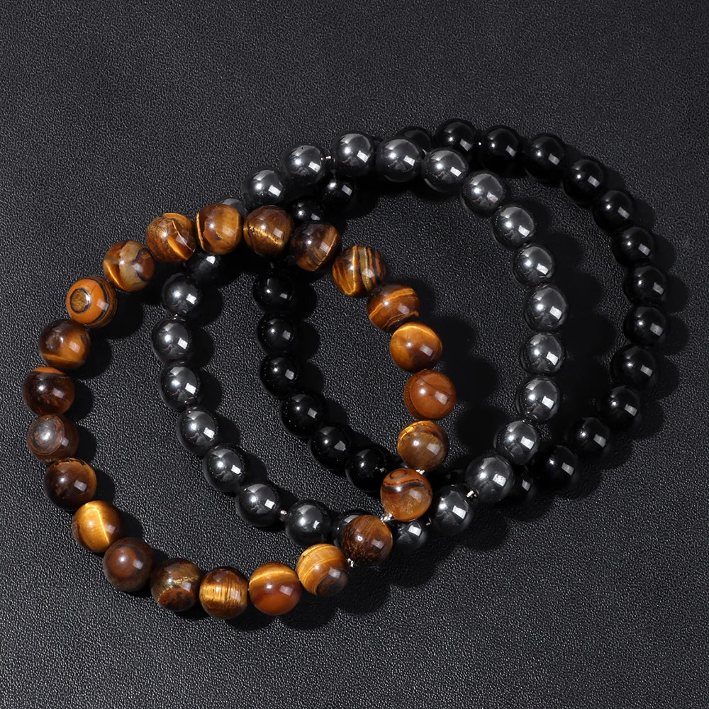 Handgemachtes Naturstein Armband Set für Männer mit Elastik